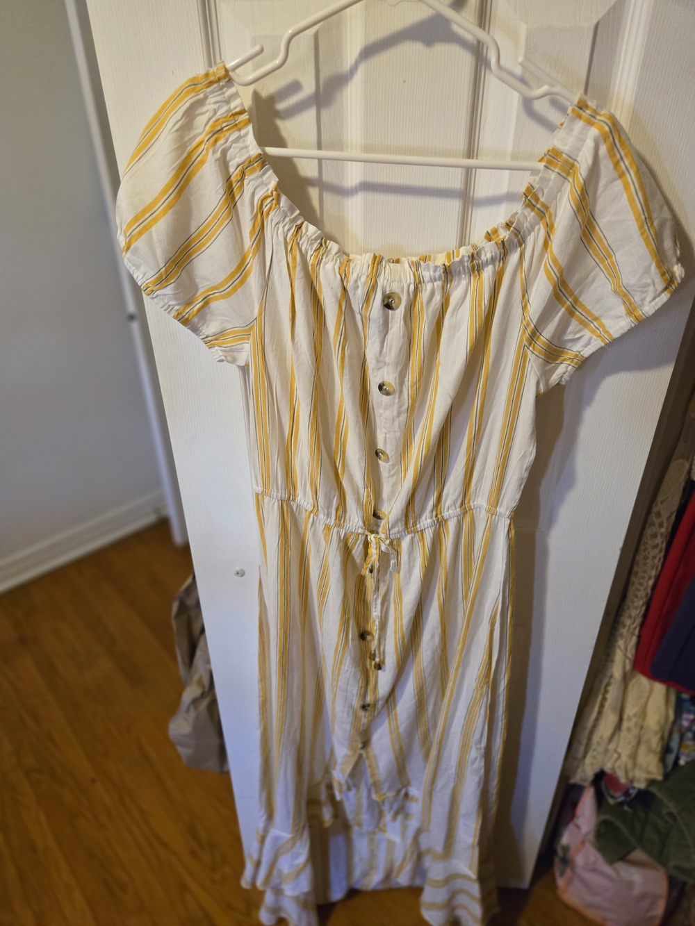 Streetwear Society White and Yellow Striped High-Low Button Dress-xl - Picture 2 of 11